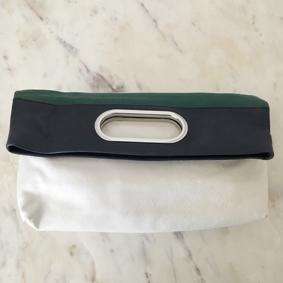 BANANA REPUBLIC White/Blue/Green Leather Clutch - Picture 1 of 3
